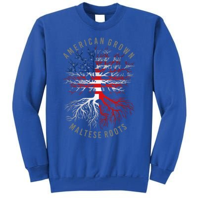 American Grown Maltese Roots Usa Malta Flag Heritage Tree Funny Gift Tall Sweatshirt