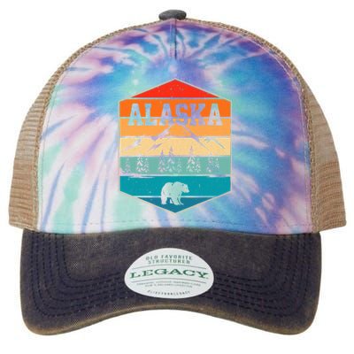 Alaskan Glacier Mountains Landscape Bear Animal Retro Alaska Legacy Tie Dye Trucker Hat