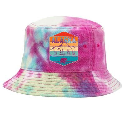 Alaskan Glacier Mountains Landscape Bear Animal Retro Alaska Tie-Dyed Bucket Hat