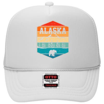 Alaskan Glacier Mountains Landscape Bear Animal Retro Alaska High Crown Mesh Back Trucker Hat