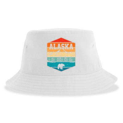 Alaskan Glacier Mountains Landscape Bear Animal Retro Alaska Sustainable Bucket Hat