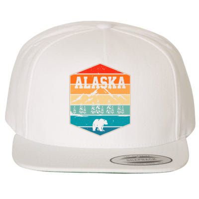 Alaskan Glacier Mountains Landscape Bear Animal Retro Alaska Wool Snapback Cap