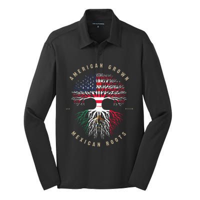 American Grown Mexican Roots Mexico Flag Silk Touch Performance Long Sleeve Polo