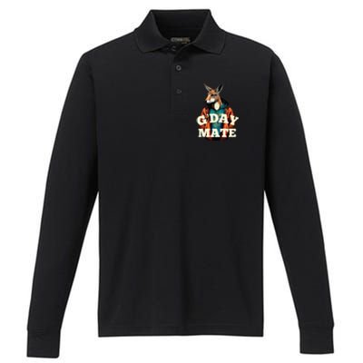 Australia GDay Mate Shirts Funny Kangaroo Australian Symbol Performance Long Sleeve Polo