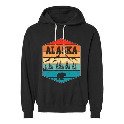 Alaskan Glacier Mountains Landscape Bear Animal Retro Alaska Garment-Dyed Fleece Hoodie