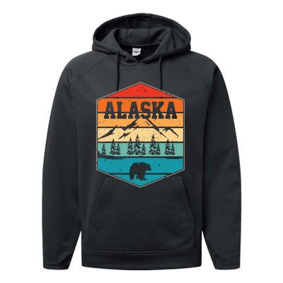 Alaskan Glacier Mountains Landscape Bear Animal Retro Alaska Performance Fleece Hoodie