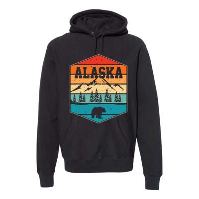 Alaskan Glacier Mountains Landscape Bear Animal Retro Alaska Premium Hoodie