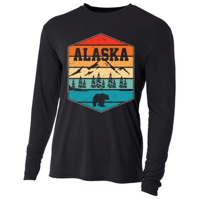 Alaskan Glacier Mountains Landscape Bear Animal Retro Alaska Cooling Performance Long Sleeve Crew