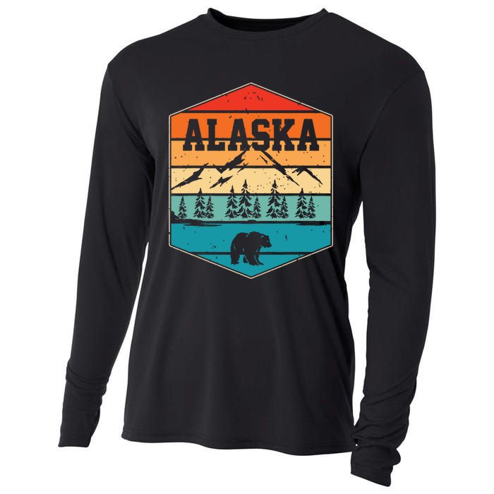 Alaskan Glacier Mountains Landscape Bear Animal Retro Alaska Cooling Performance Long Sleeve Crew