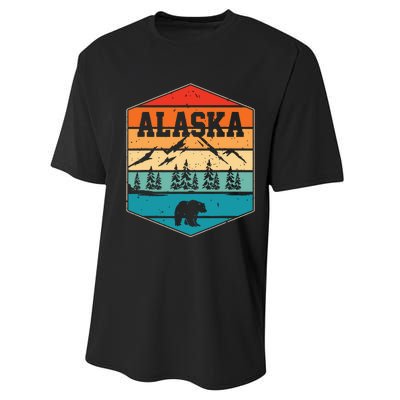 Alaskan Glacier Mountains Landscape Bear Animal Retro Alaska Performance Sprint T-Shirt