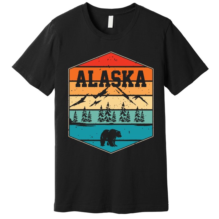 Alaskan Glacier Mountains Landscape Bear Animal Retro Alaska Premium T-Shirt