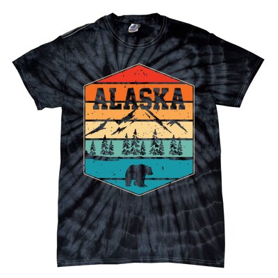 Alaskan Glacier Mountains Landscape Bear Animal Retro Alaska Tie-Dye T-Shirt