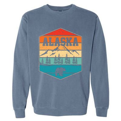 Alaskan Glacier Mountains Landscape Bear Animal Retro Alaska Garment-Dyed Sweatshirt