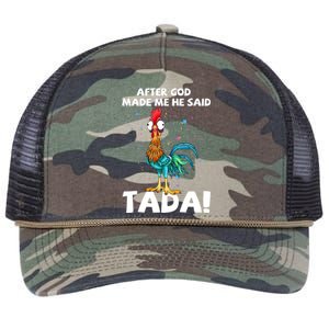 After God Made Me He Said Ta Da Funny Chicken Retro Rope Trucker Hat Cap