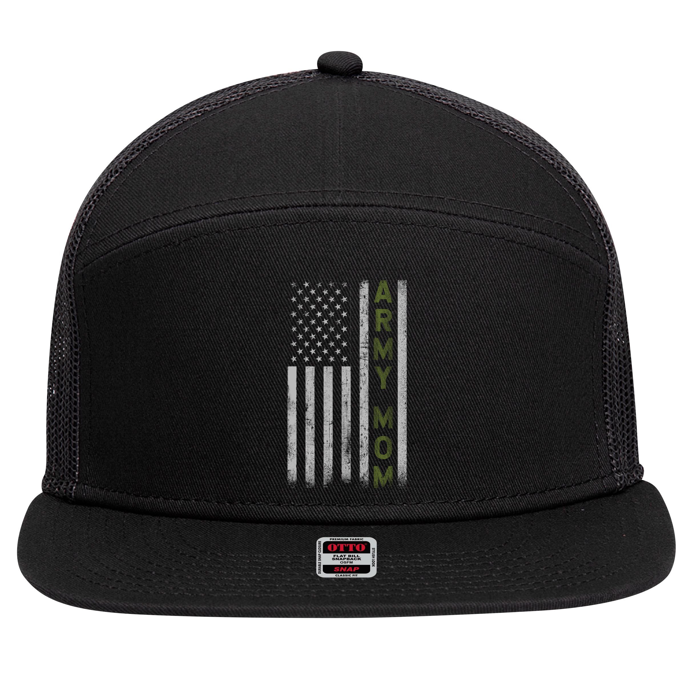 Army Gift Mom Proud Army Mother USA Flag 7 Panel Mesh Trucker Snapback Hat