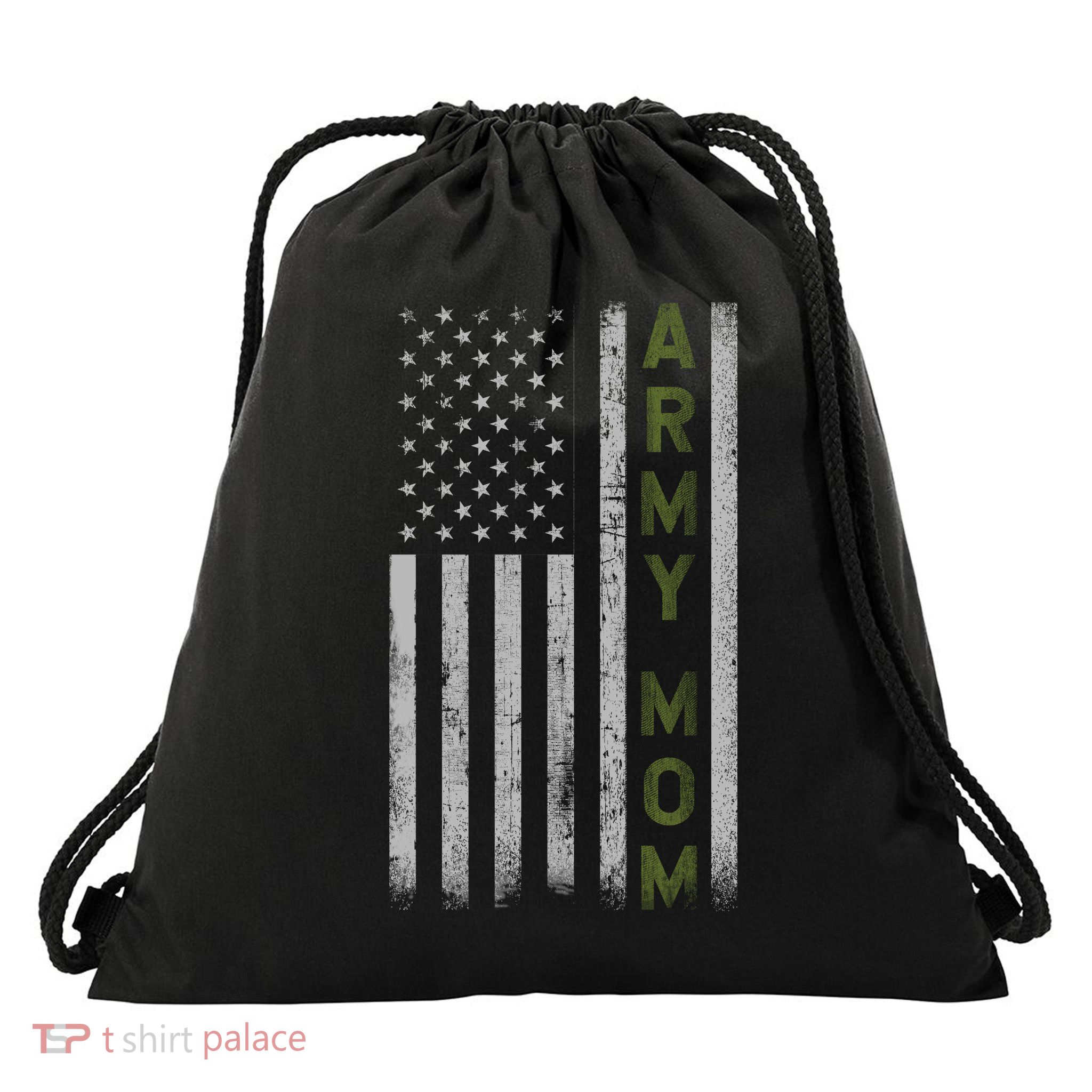 Army Gift Mom Proud Army Mother USA Flag Drawstring Bag