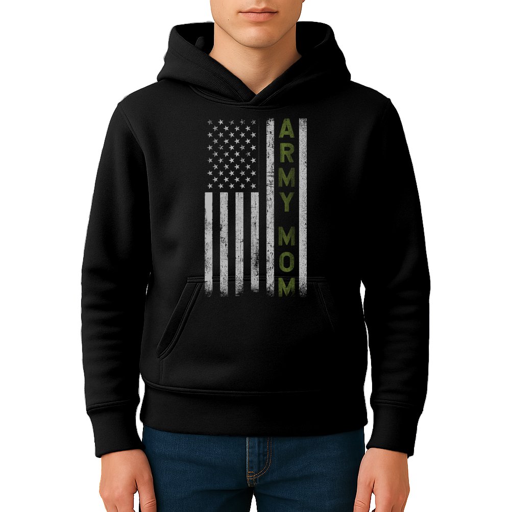Army Gift Mom Proud Army Mother USA Flag Kids Hoodie
