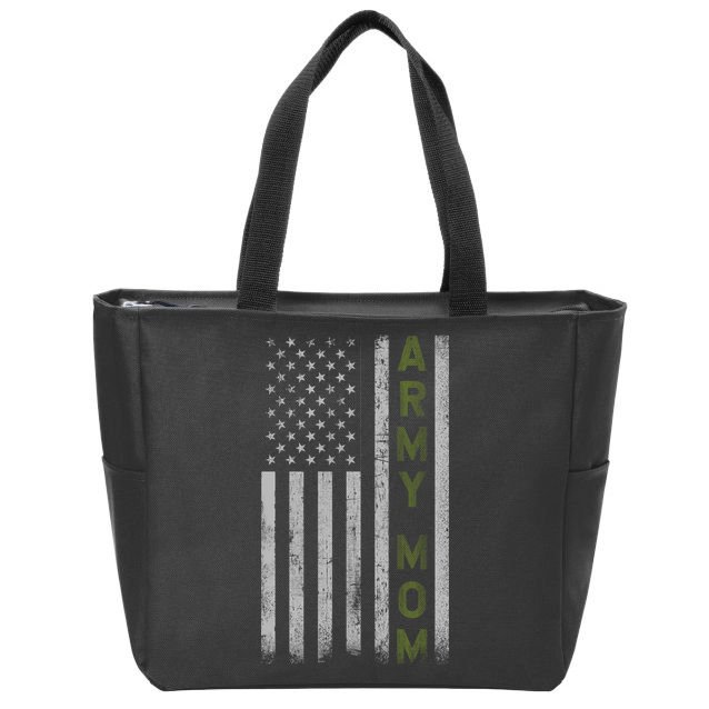 Army Gift Mom Proud Army Mother USA Flag Zip Tote Bag