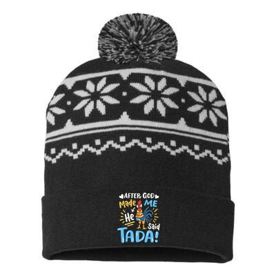 After God made Me He Said Ta Da Funny Chicken USA-Made Snowflake Beanie