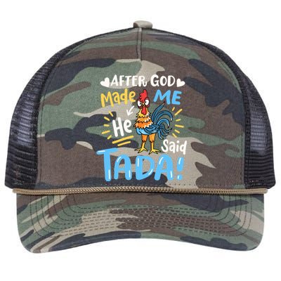 After God made Me He Said Ta Da Funny Chicken Retro Rope Trucker Hat Cap