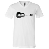 Acoustic Guitar Nature Forest Music Bass Guitarist Men Women V-Neck T-Shirt