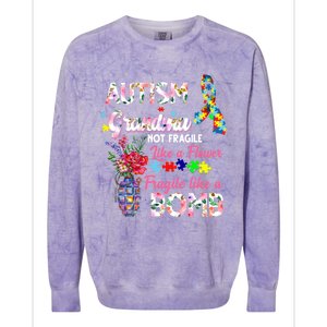 Autism Grandma Not Fragile Like A Flower Fragile Like A Bomb Gift Colorblast Crewneck Sweatshirt