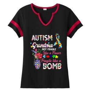 Autism Grandma Not Fragile Like A Flower Fragile Like A Bomb Gift Ladies Halftime Notch Neck Tee