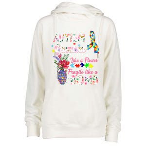 Autism Grandma Not Fragile Like A Flower Fragile Like A Bomb Gift Womens Funnel Neck Pullover Hood