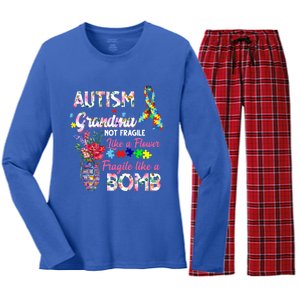 Autism Grandma Not Fragile Like A Flower Fragile Like A Bomb Gift Women's Long Sleeve Flannel Pajama Set 