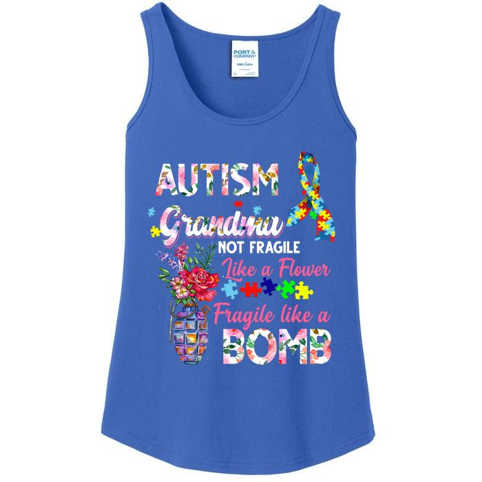 Autism Grandma Not Fragile Like A Flower Fragile Like A Bomb Gift Ladies Essential Tank