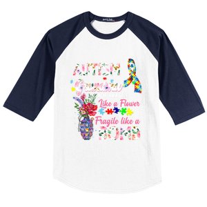 Autism Grandma Not Fragile Like A Flower Fragile Like A Bomb Gift Baseball Sleeve Shirt