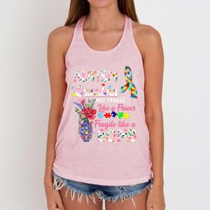 Autism Grandma Not Fragile Like A Flower Fragile Like A Bomb Gift Women's Knotted Racerback Tank