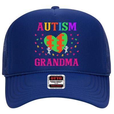 Autism Grandma Nana Mimi Grandmother Autistic Acceptance Cute Gift High Crown Mesh Back Trucker Hat