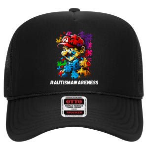 Autism Gamer Navigating Autism , Autism Mom Dad Gaming High Crown Mesh Back Trucker Hat