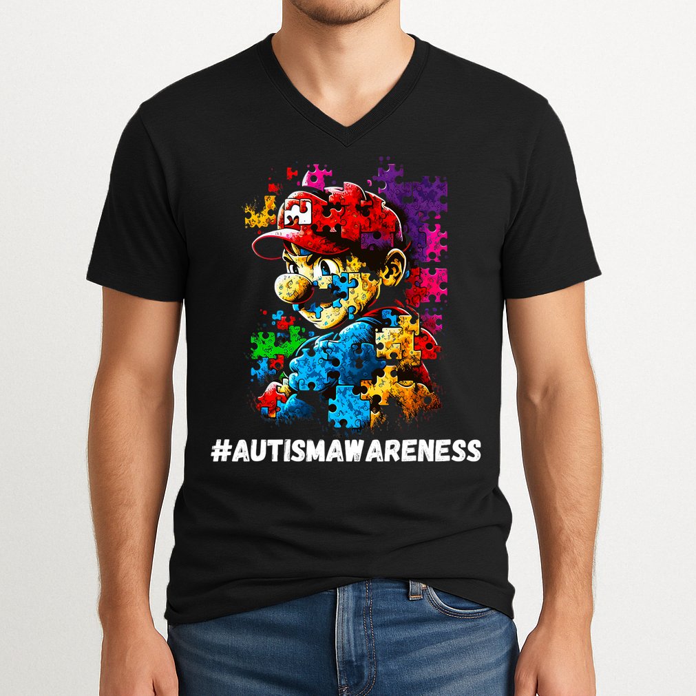 Autism Gamer Navigating Autism , Autism Mom Dad Gaming V-Neck T-Shirt