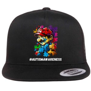 Autism Gamer Navigating Autism , Autism Mom Dad Gaming Flat Bill Trucker Hat