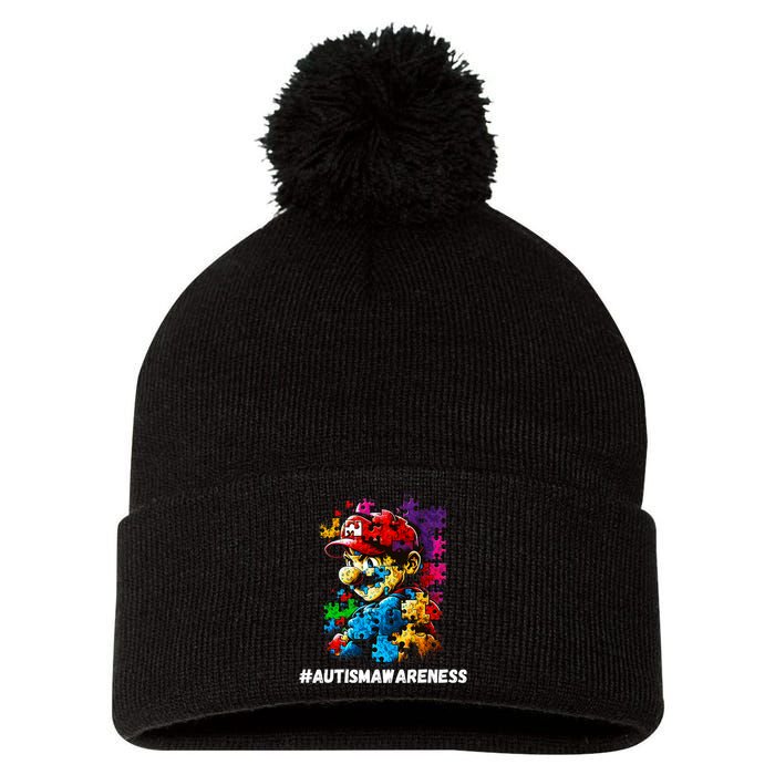 Autism Gamer Navigating Autism , Autism Mom Dad Gaming Pom Pom 12in Knit Beanie