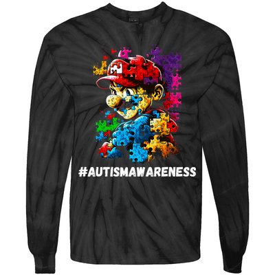 Autism Gamer Navigating Autism , Autism Mom Dad Gaming Tie-Dye Long Sleeve Shirt