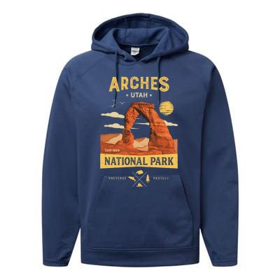 Arches Gift National Park Delicate Arch Vintage Gift Performance Fleece Hoodie