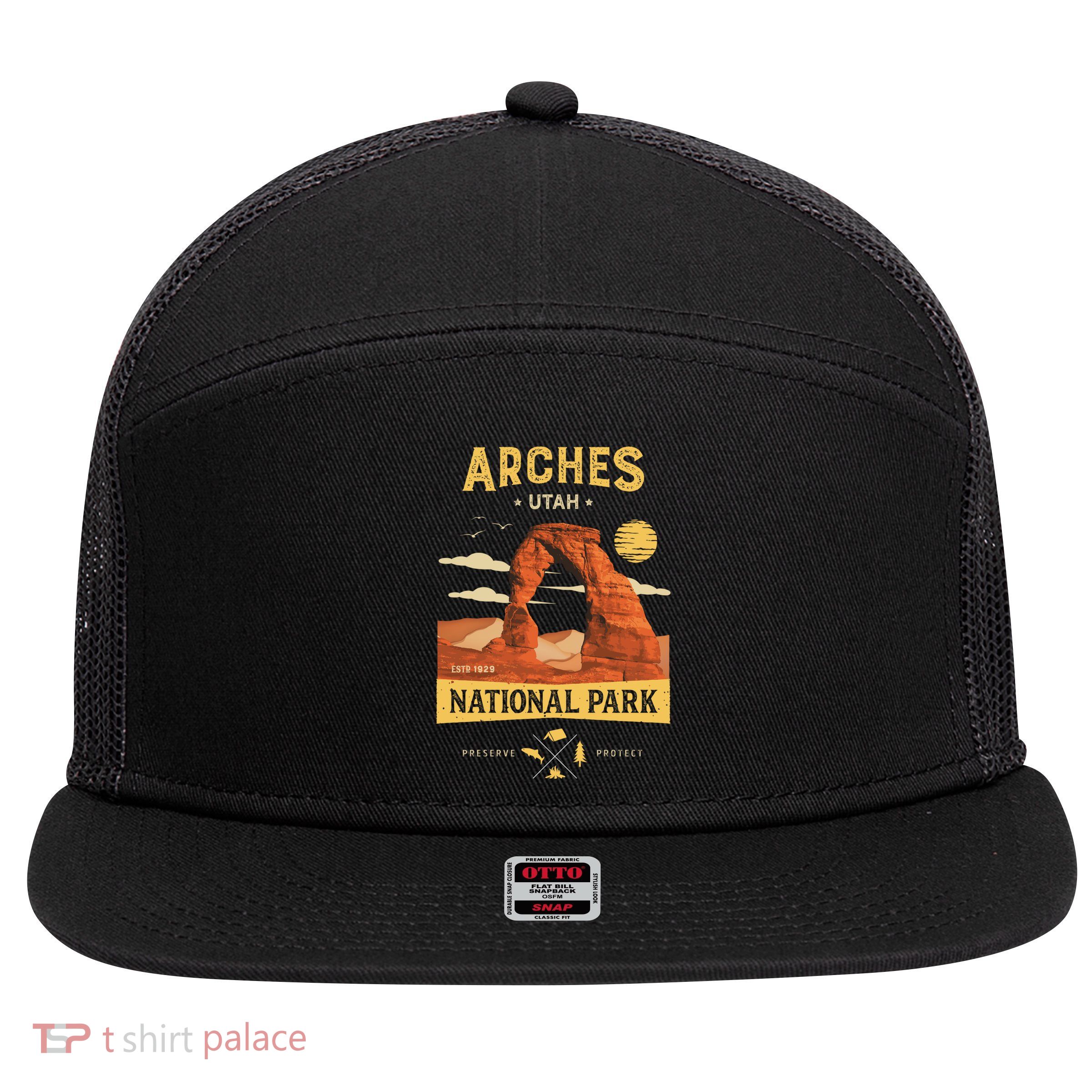 Arches Gift National Park Delicate Arch Vintage Meaningful Gift 7 Panel Mesh Trucker Snapback Hat