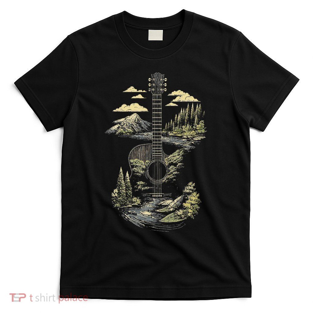 Acoustic Guitar Nature Forest Mountain Art T-Shirt