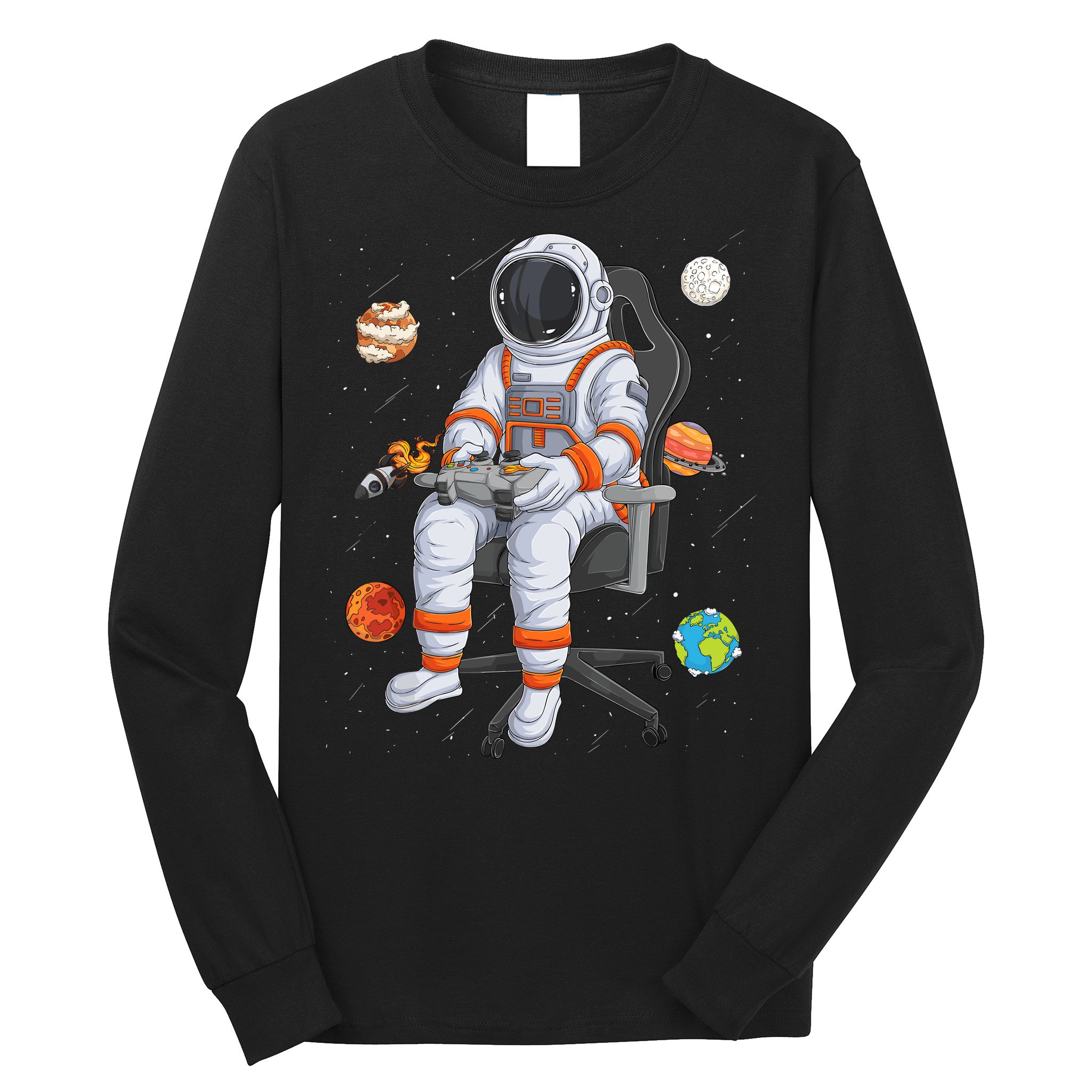 Astronaut Gamer Outer Space Gaming System Planets Long Sleeve Shirt