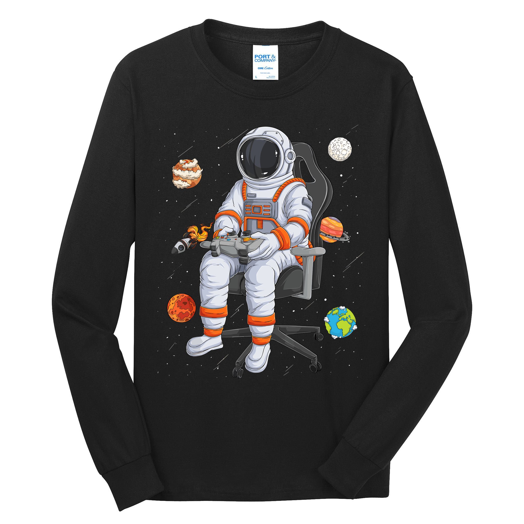 Astronaut Gamer Outer Space Gaming System Planets Tall Long Sleeve T-Shirt