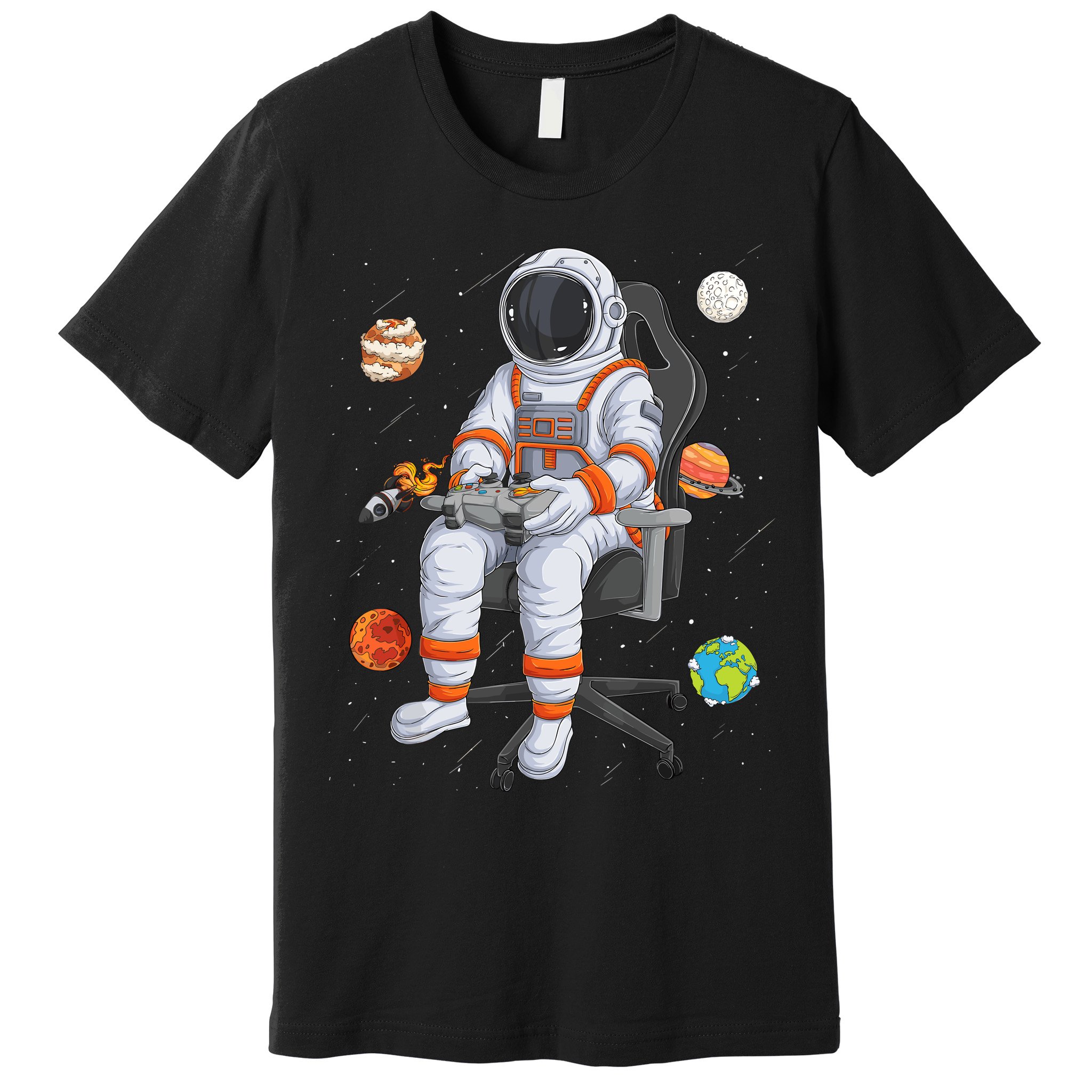 Astronaut Gamer Outer Space Gaming System Planets Premium T-Shirt
