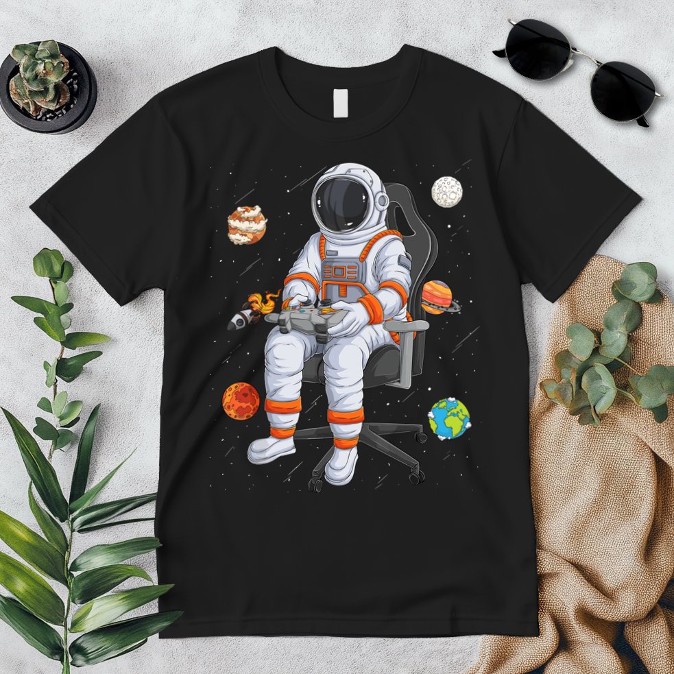 Astronaut Gamer Outer Space Gaming System Planets Premium T-Shirt