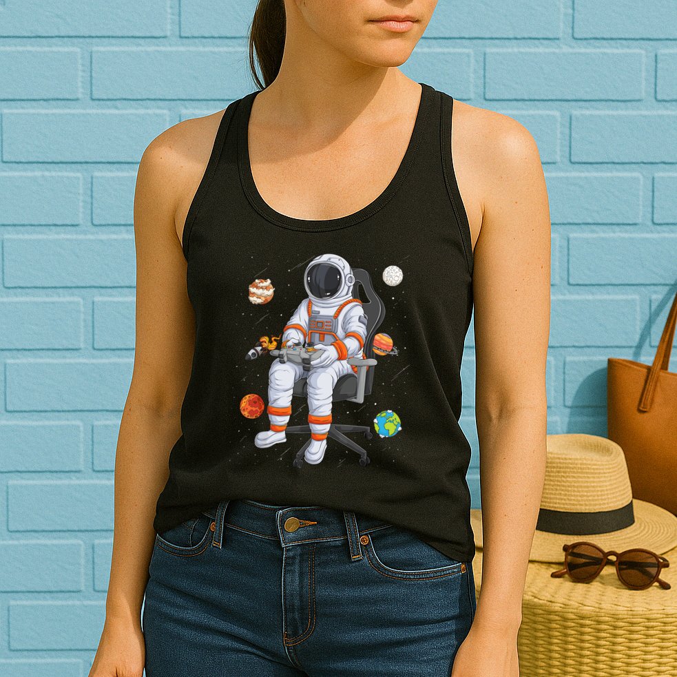 Astronaut Gamer Outer Space Gaming System Planets Womens Tank Top