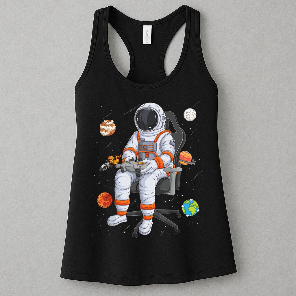 Astronaut Gamer Outer Space Gaming System Planets Womens Tank Top