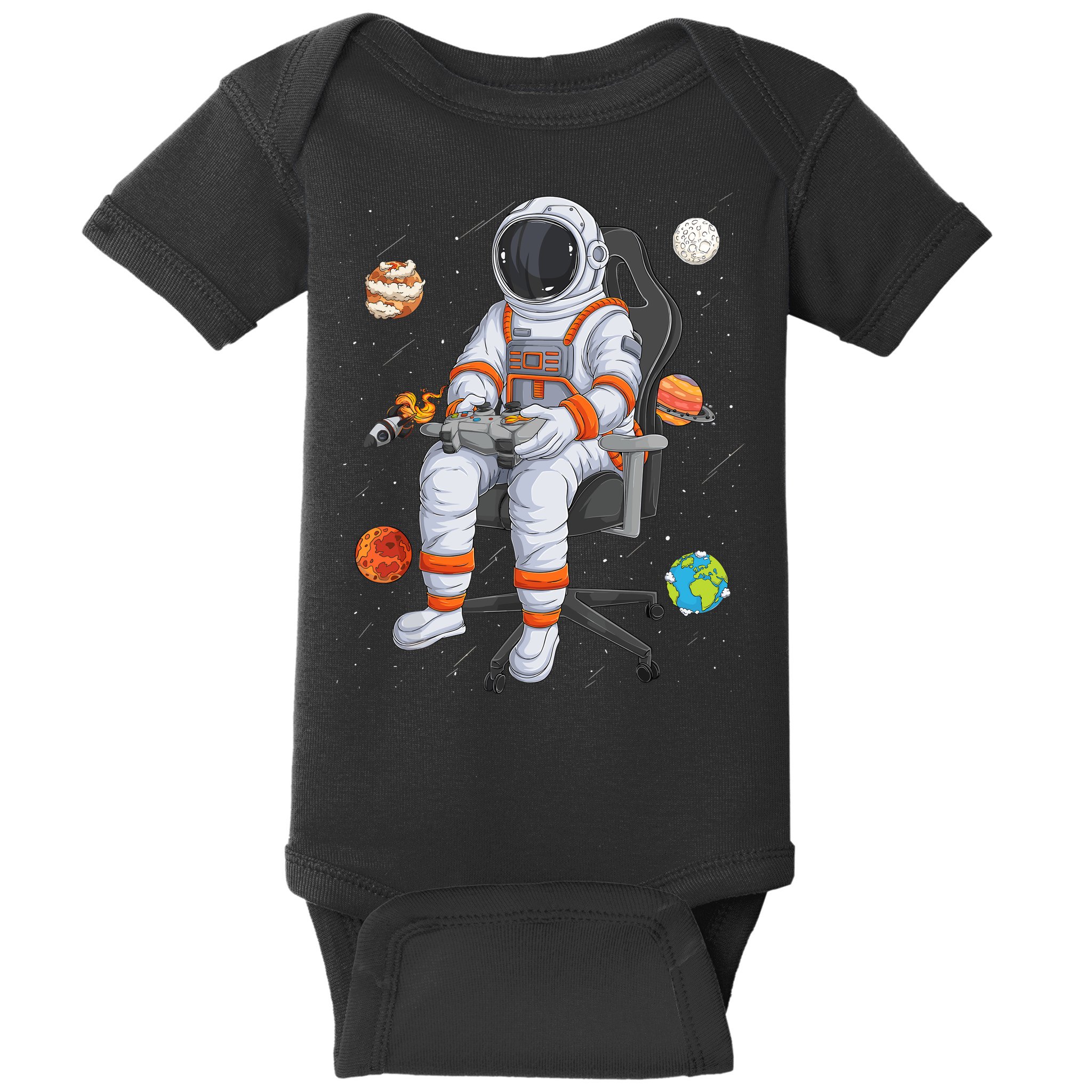 Astronaut Gamer Outer Space Gaming System Planets Baby Bodysuit