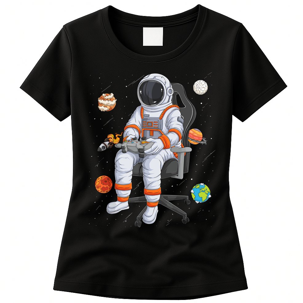 Astronaut Gamer Outer Space Gaming System Planets Womens T-Shirt