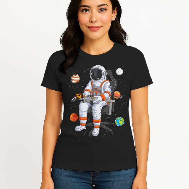 Astronaut Gamer Outer Space Gaming System Planets Womens T-Shirt